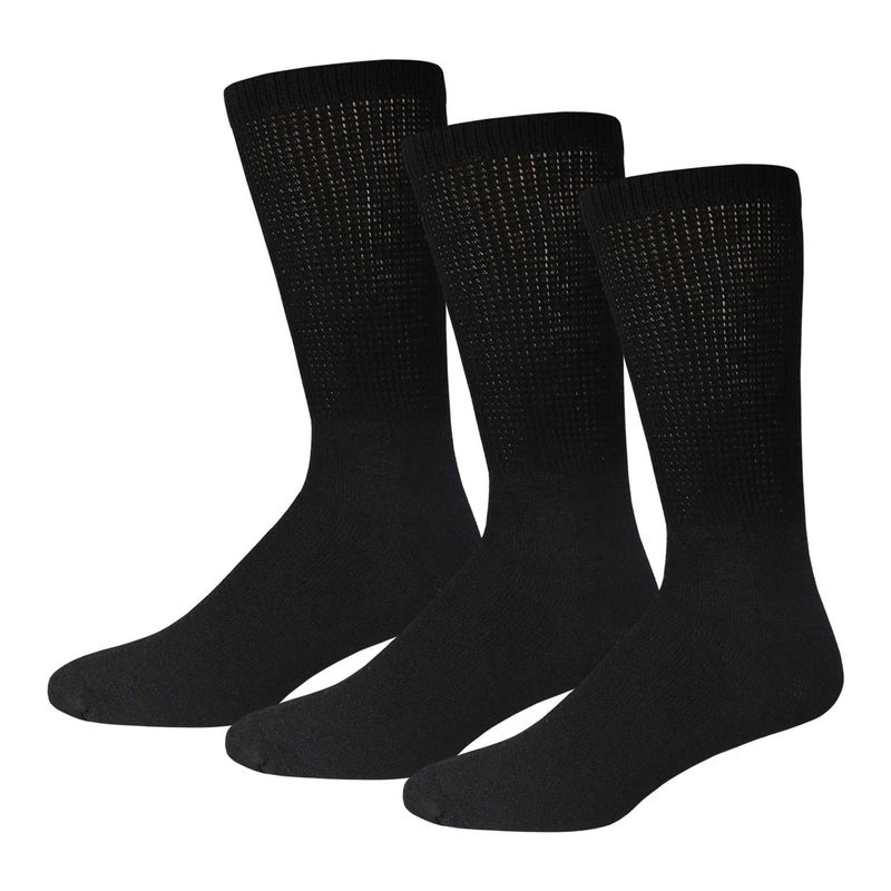Brooklyn Socks 3 Pairs of Cotton Diabetic Neuropathy Crew Socks (10-13, Fits Mens shoe size 9-12, Black) - Image 1